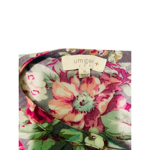 Umgee USA Pink Purple Floral Trapeze Mini Dress 3/4 Sleeve Relaxed Hippie XL - Picture 3 of 8